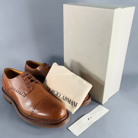 GIORGIO ARMANI Size 13 Tan Perforated Leather Cap Toe Lace-Up Shoes