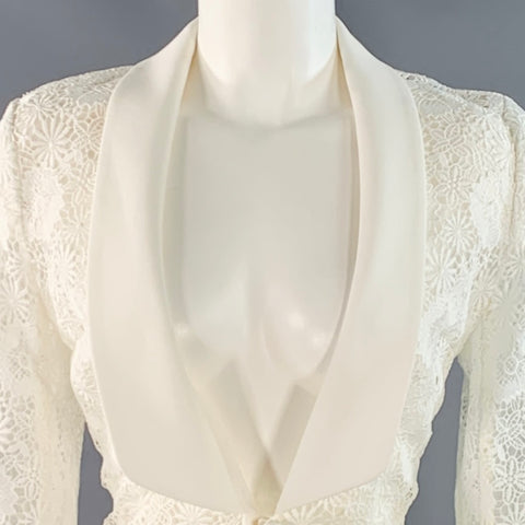 THEIA Size 6 Cream Polyester Lace Shawl Collar Jacket Blazer