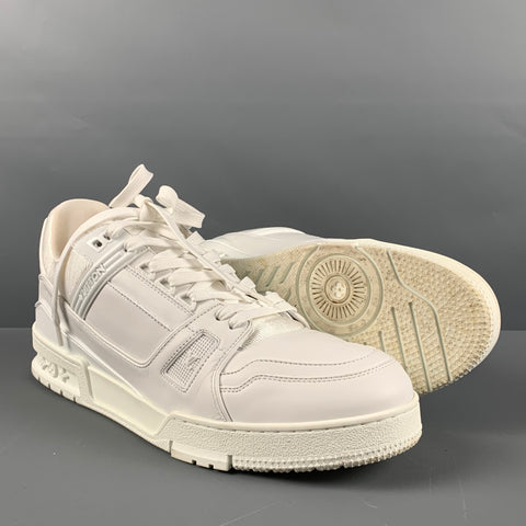 LOUIS VUITTON Size 11.5 White Mixed Materials Leather Lace Up Sneakers