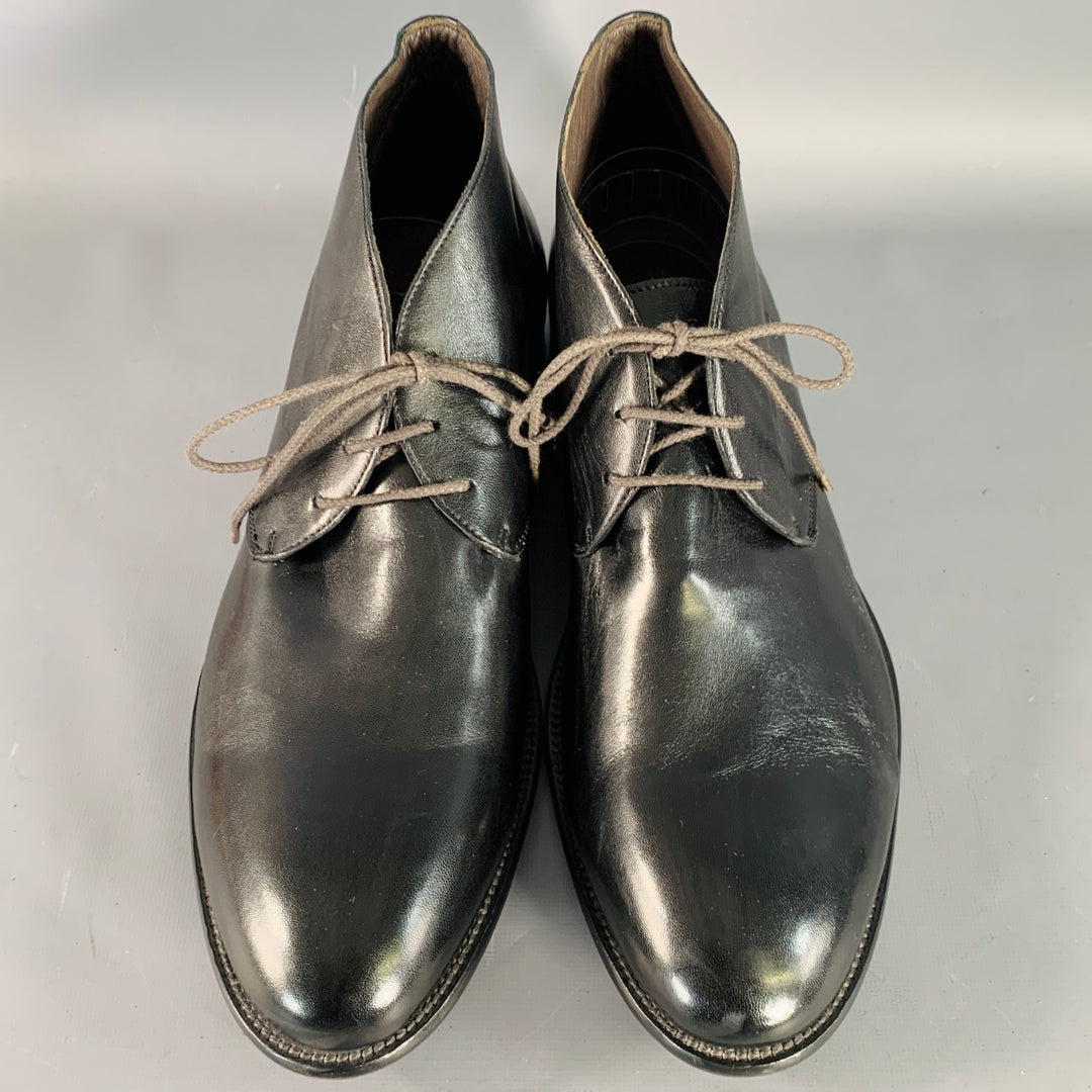 LEONARDO Size 13 Black Leather Lace-Up Ankle Boots