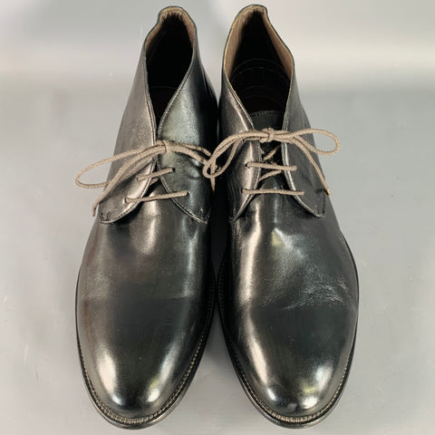 LEONARDO Size 13 Black Leather Lace-Up Ankle Boots