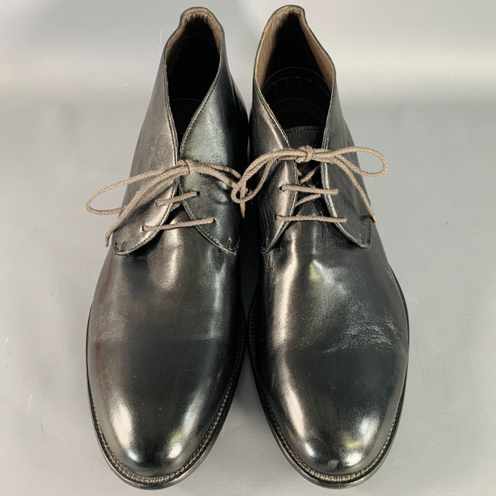 LEONARDO Size 13 Black Leather Lace-Up Ankle Boots