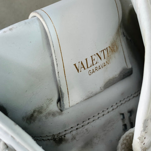 VALENTINO Size 10 White Perforated Leather Lace-Up Sneakers