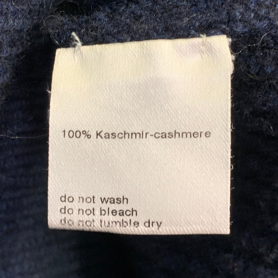 AKRIS Size 12 Navy Cashmere Rib Knit Mock Neck Sweater