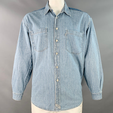 LEVI STRAUSS Size L Blue White Stripe Cotton Two Pockets Long Sleeve Shirt