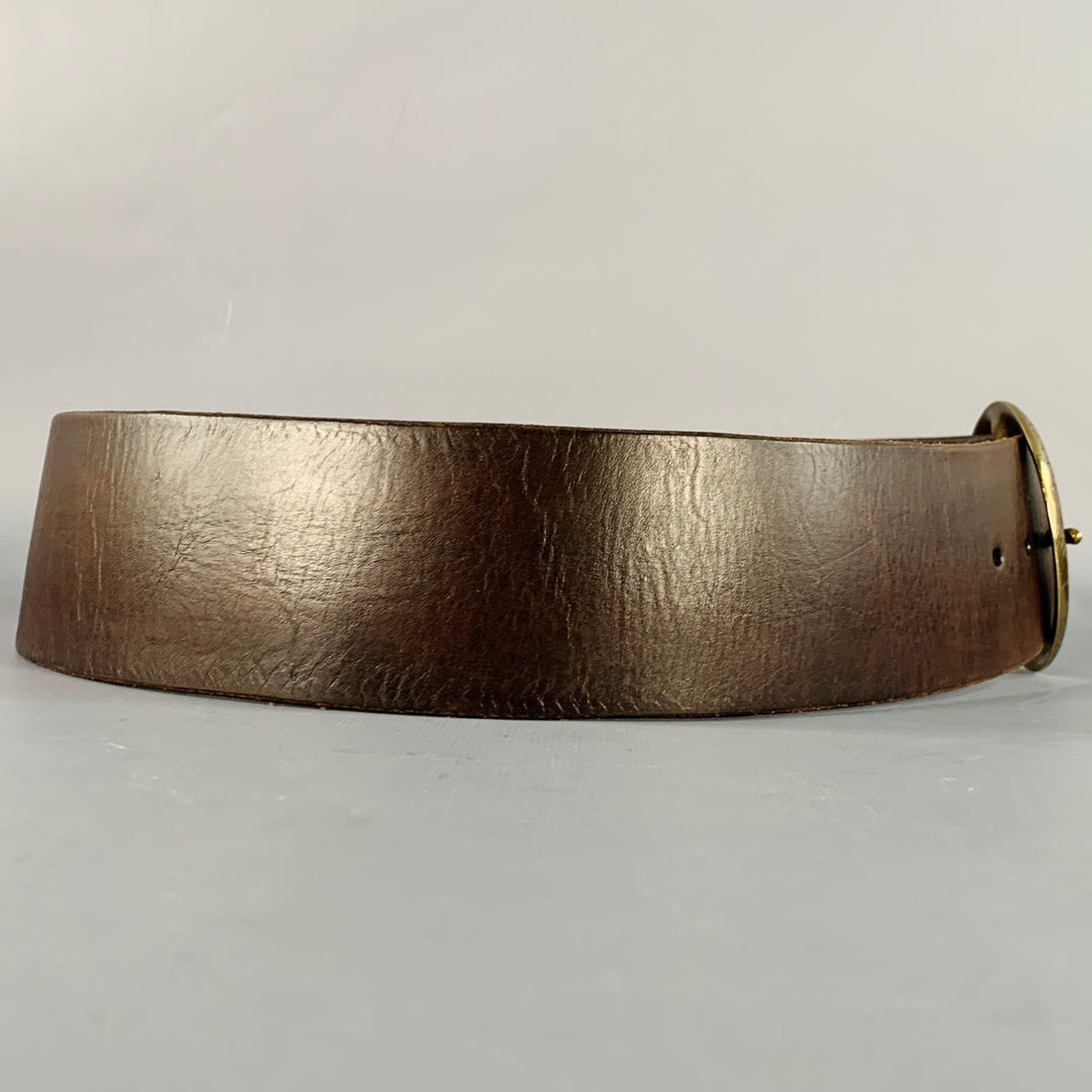 RALPH LAUREN Size M Brown Brass Leather Wide Belt