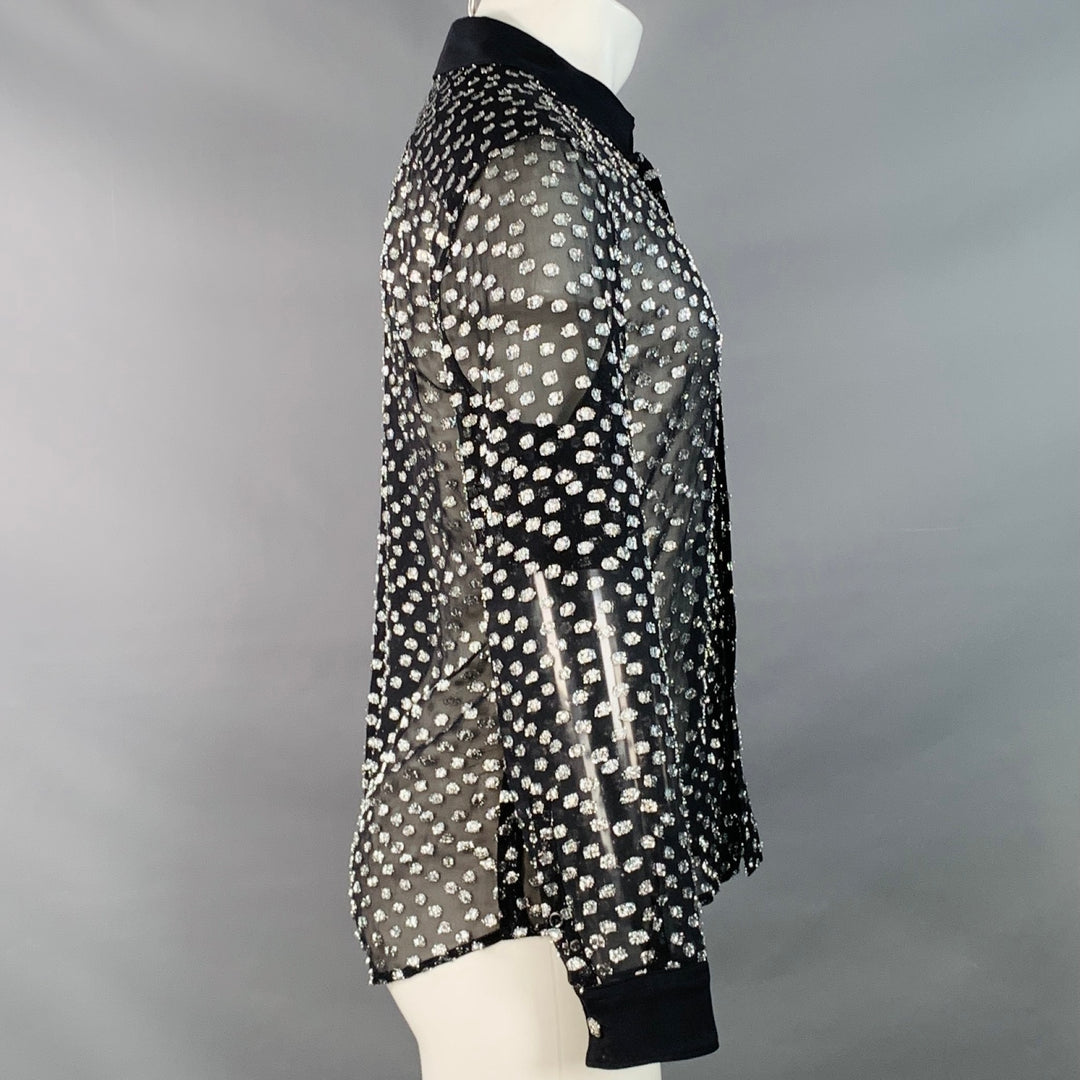 VERSUS by GIANNI VERSACE Size M Black Silver Metallic Silk Dots Long Sleeve Shirt