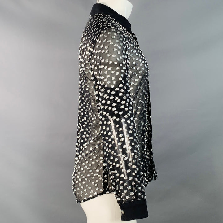 VERSUS by GIANNI VERSACE Size M Black Silver Metallic Silk Dots Long Sleeve Shirt