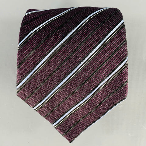 ERMENEGILDO ZEGNA Brown Light Blue Diagonal Stripe Silk Jacquard Tie