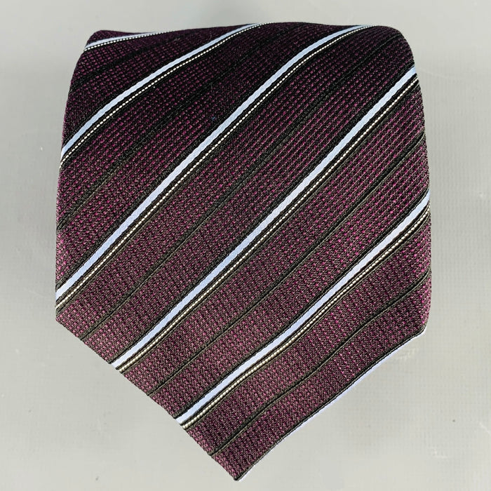 ERMENEGILDO ZEGNA Brown Light Blue Diagonal Stripe Silk Jacquard Tie