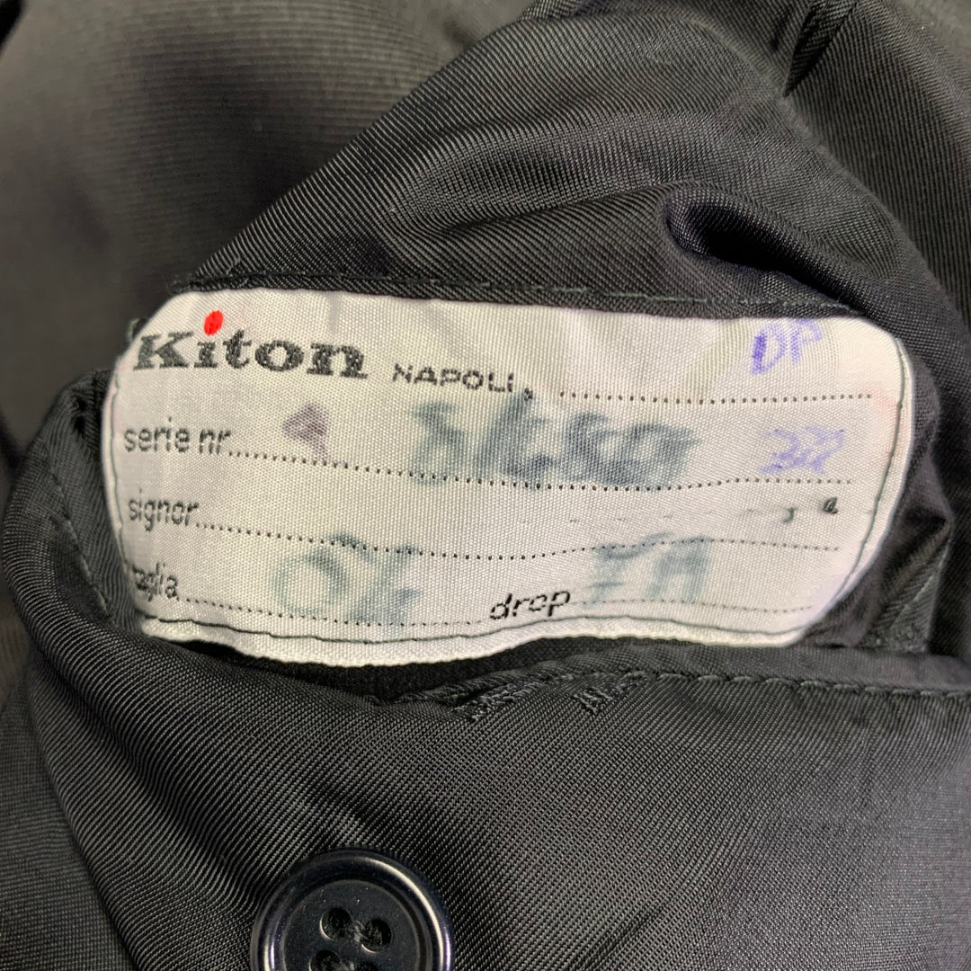 KITON Size 44 Black Wool Peak Lapel Single Button Tuxedo
