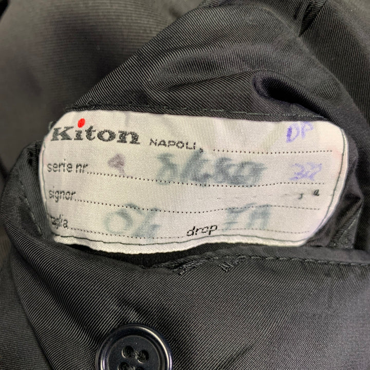 KITON Size 44 Black Wool Peak Lapel Single Button Tuxedo