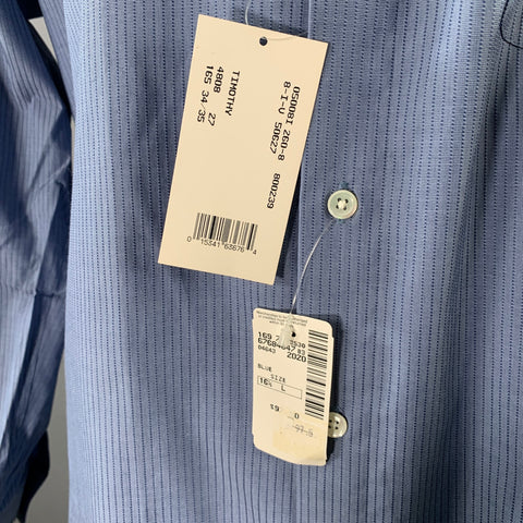BOSS by HUGO BOSS Size L Blue Navy Stripe Cotton One Pocket Long Sleeve Shirt