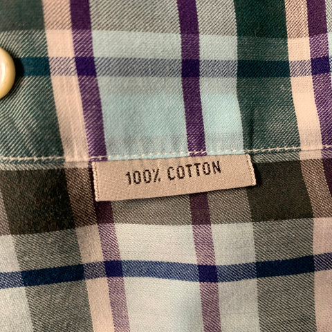 BRIONI Size L Blue Purple Green Plaid Cotton Pointed Collar Long Sleeve Shirt