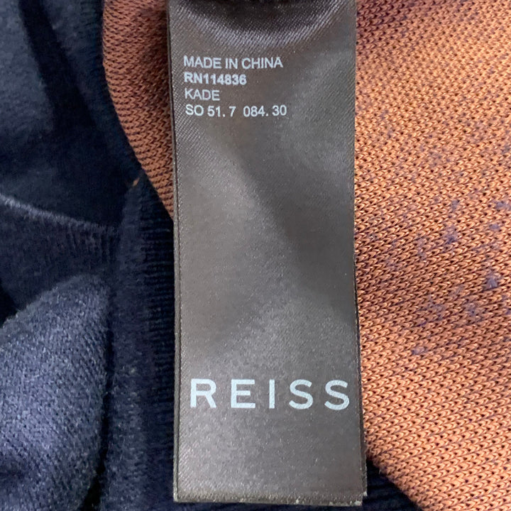 REISS Size S Kade Navy Copper Lines Viscose Blend Zip Up Polo