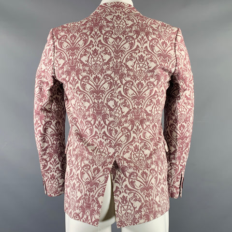 MR. GENTLEMAN Size 38 Burgundy White Damask Wool Notch Lapel Sport Coat