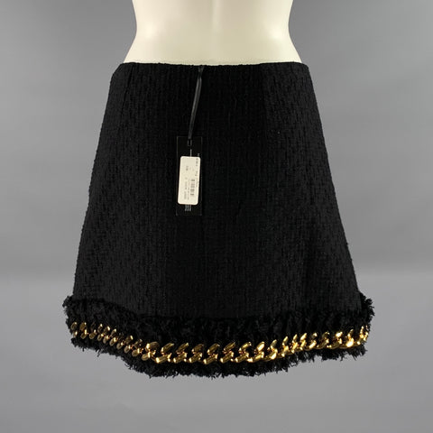VERSACE Size 2 Black Gold Cotton Chain Mini Skirt