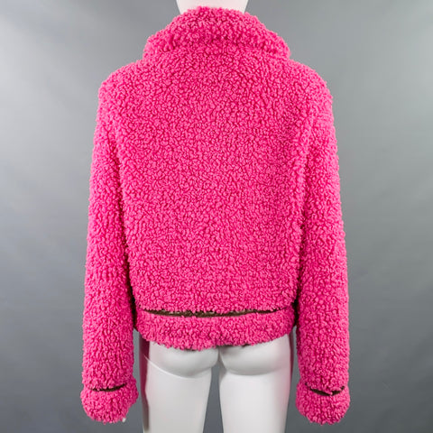 STAND STUDIO Size S Audrey Pink Brown Polyester Shaggy Faux Fur Jacket