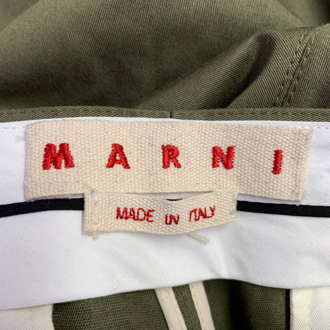 MARNI Size 2 Green Olive Cotton Linen Twill Flat Front Casual Pants