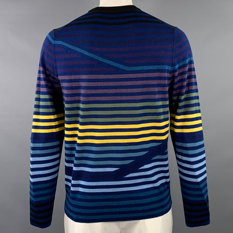 PS by PAUL SMITH Size XL Navy Multi Color Stripe Merino Wool Crew Neck Pullover