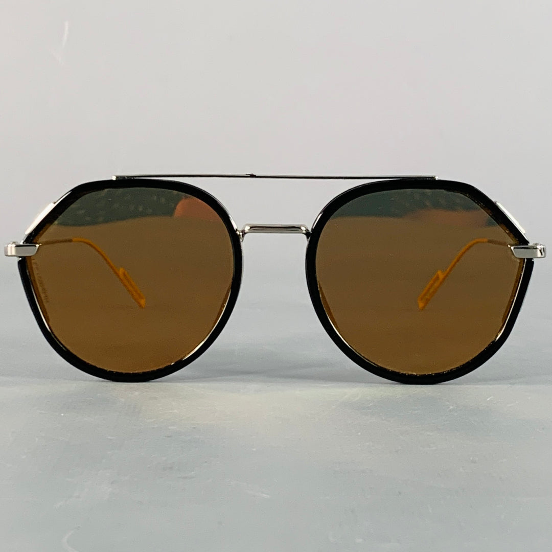 DIOR HOMME Black Orange Metal Round Mirrored Aviator Sunglasses