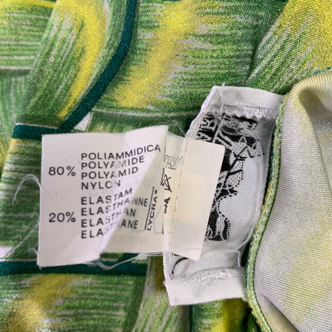 HERMES Size 10 Green Yellow Nylon Blend Woven Halter Swimsuit