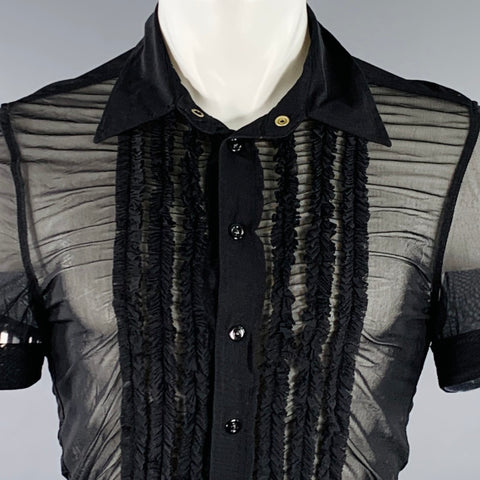 JEAN PAUL GAULTIER Size S Black Ruffled Polyamide Blend Short Sleeve Shirt