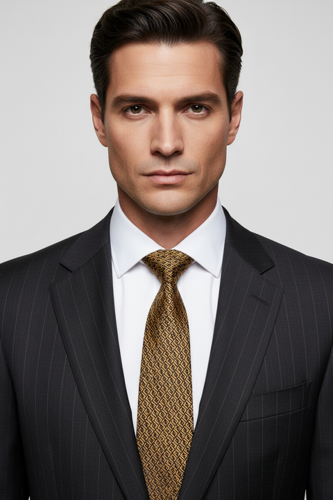 FENDI Brown Gold Logo Silk Tie