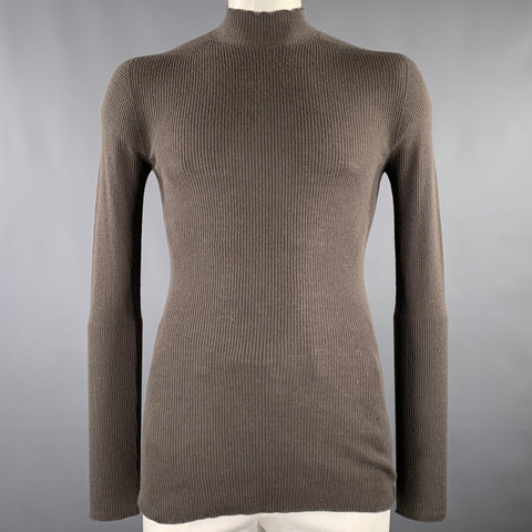 RICK OWENS FW22 Size XL -Strobe- Brown Ribbed Wool Mock Neck Pullover