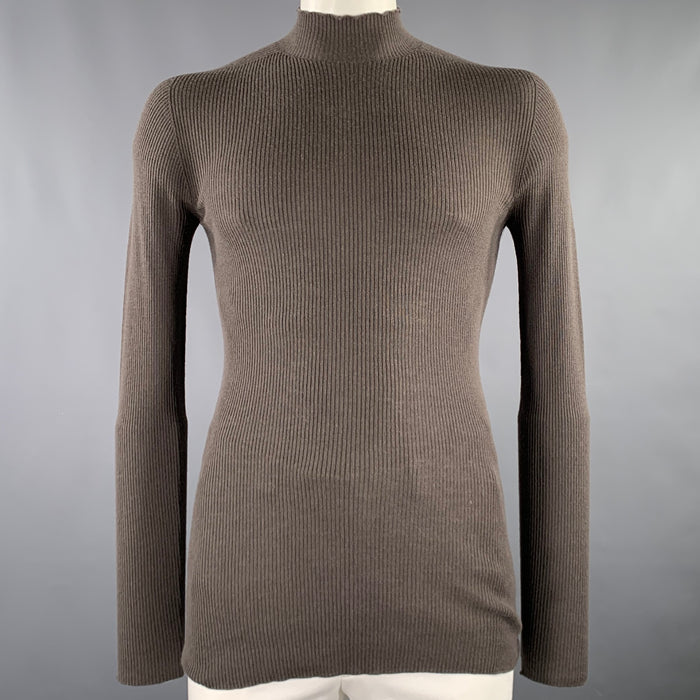 RICK OWENS FW22 Size XL -Strobe- Brown Ribbed Wool Mock Neck Pullover