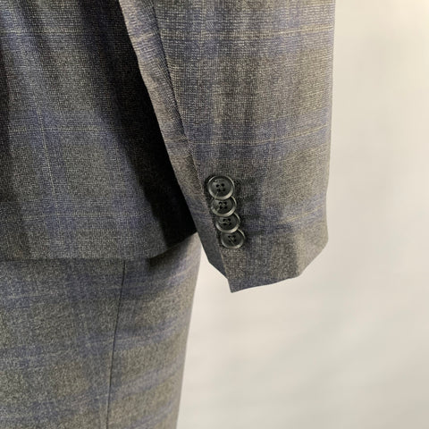 PAUL SMITH Chest Size 44 Grey Navy Plaid Wool Notch Lapel 36 31 Suit