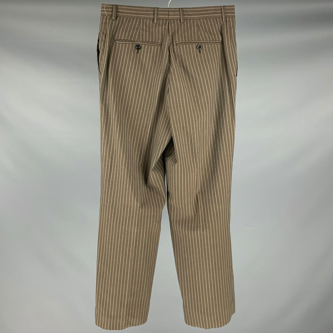 DRIES VAN NOTEN Size 31 Brown Stripe Cotton Zip Fly Dress Pants