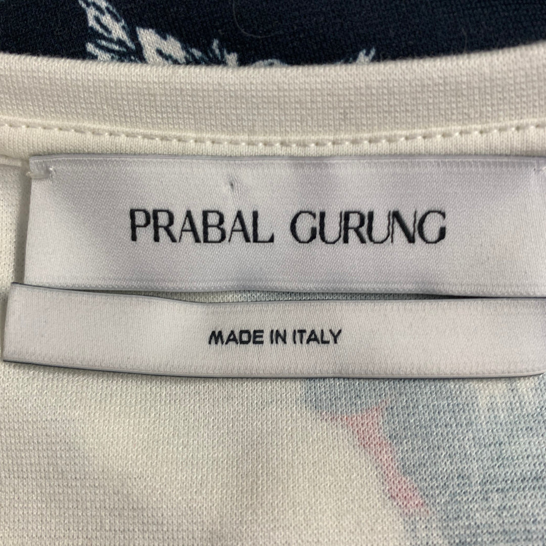 PRABAL GURUNG Size S Navy Cream Floral Sheath Cocktail Dress