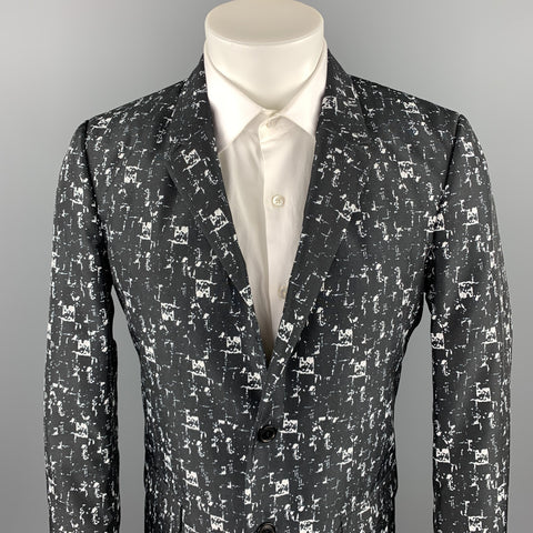 CALVIN KLEIN COLLECTION Size 40 Black & White Print Polyester Sport Coat