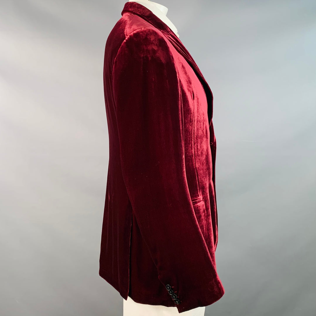 ARMANI COLLEZIONI Size 46 Long Burgundy Velvet Rayon Silk Sport Coat