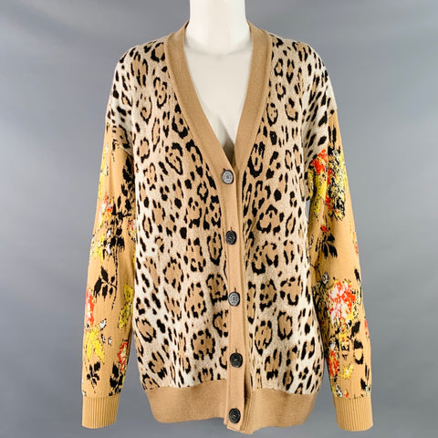 MSGM Size M Khaki Black White Viscose Blend Distressed Oversized Mixed Patterns Cardigan
