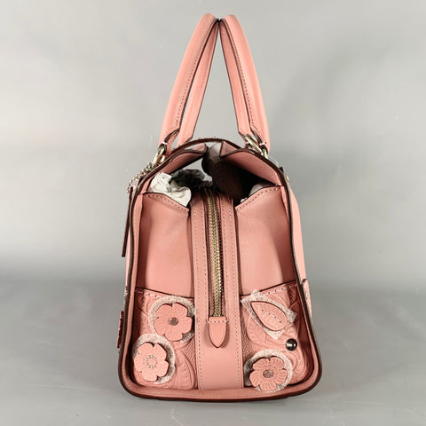 COACH Mercer Pink Rose Applique Leather Cross Body Handbag