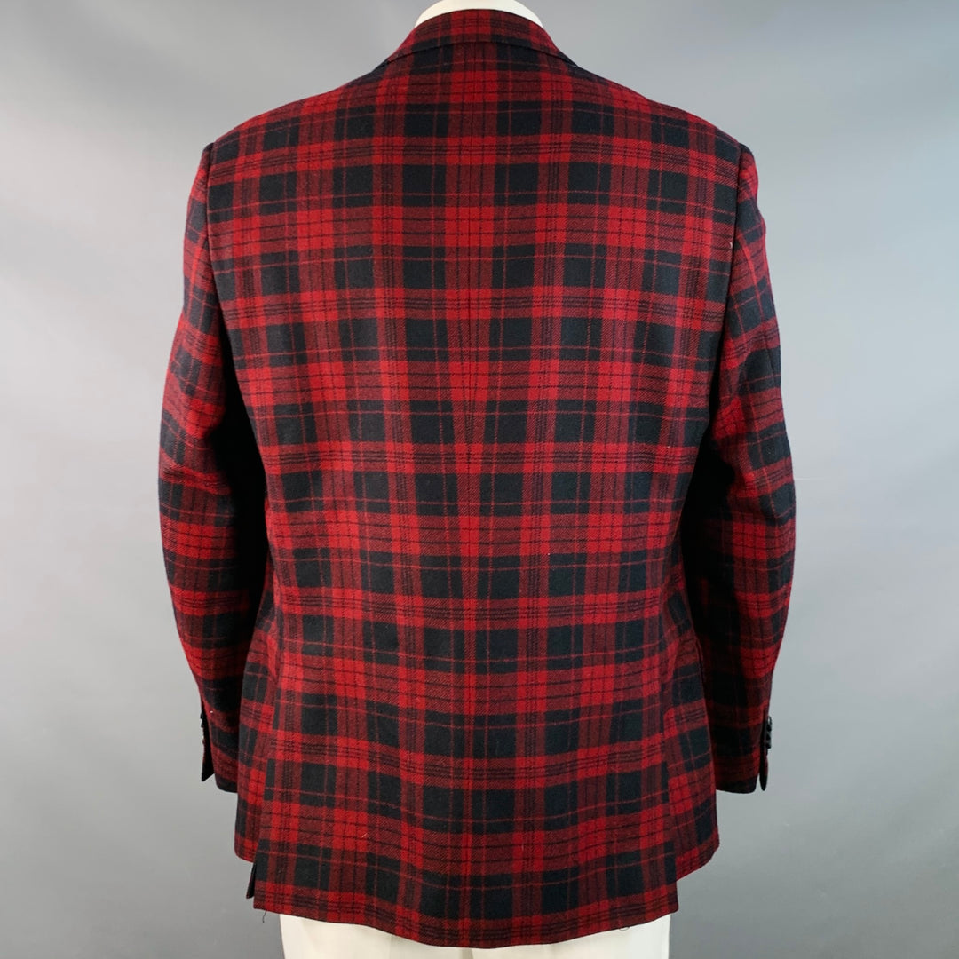PAUL FREDRICK Size 44 Regular Red Black Plaid Wool Tailored Fit Notch Lapel Sport Coat
