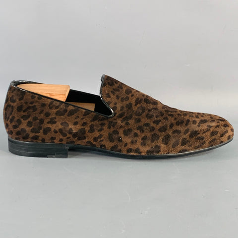 JIMMY CHOO Size 11 Brown Black Animal Print Velvet Slip On Loafers