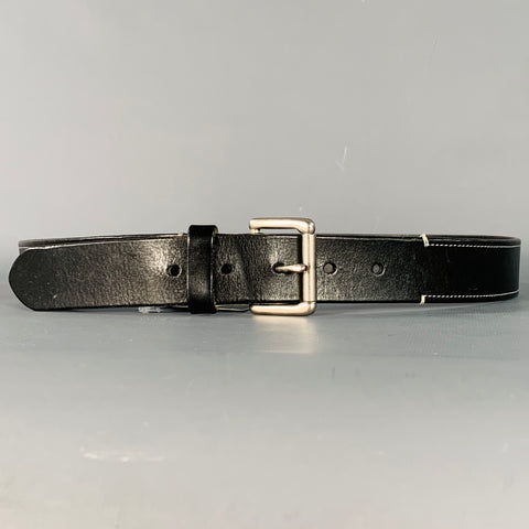 COACH Size 34 Black Silver Leather Brass Belt