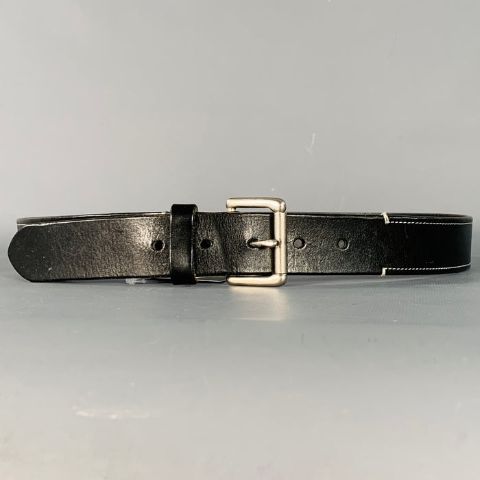COACH Size 34 Black Silver Leather Brass Belt
