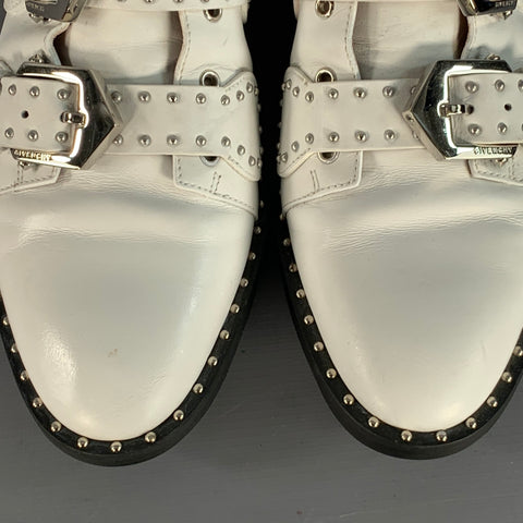GIVENCHY Size 9 White Studded Belted Ankle Boots