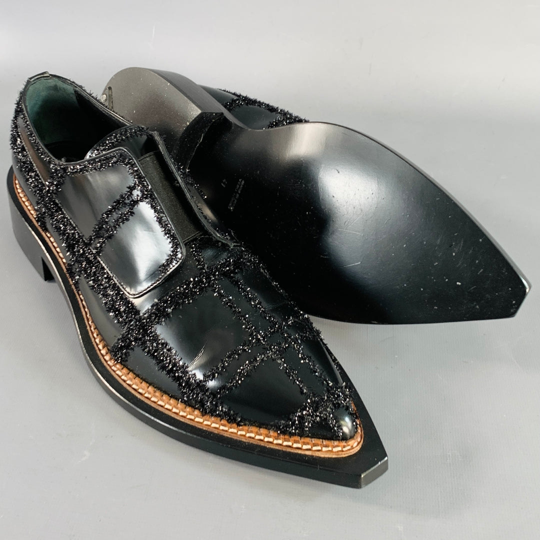 SIMONE ROCHA Size 8 Black Tinsel Embellishment Leather Slip On Loafers