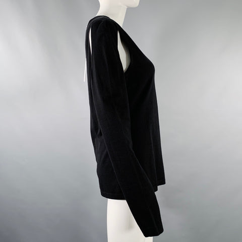 HELMUT LANG Size L Black Cut Out Crew Neck Pullover