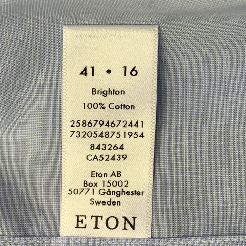 ETON Size M Blue Cotton Curved Cutaway Long Sleeve Shirt