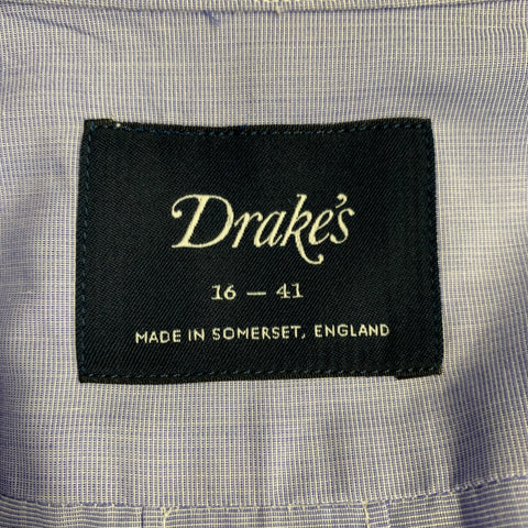 DRAKES LONDON Size M Blue Cotton Cutaway One Pocket Long Sleeve Shirt