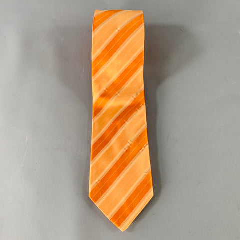 ETRO Orange White Diagonal Stripe Silk Tie