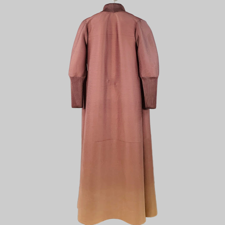RON DAVID STUDIO Size XL Brown Tan Ombre Polyester Open Front Pleated Coat