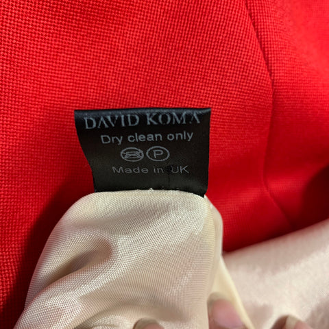 DAVID KOMA Size 8 Red Silver Wool Sleeveless Zippers Gown Evening Dress