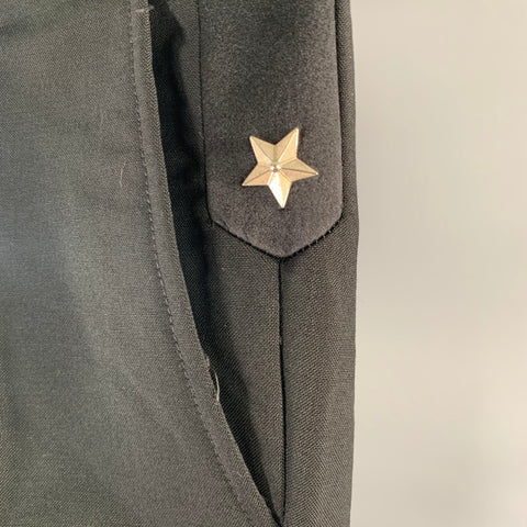 GIVENCHY Size 32 Black Star Wool Blend Flat Front Pants